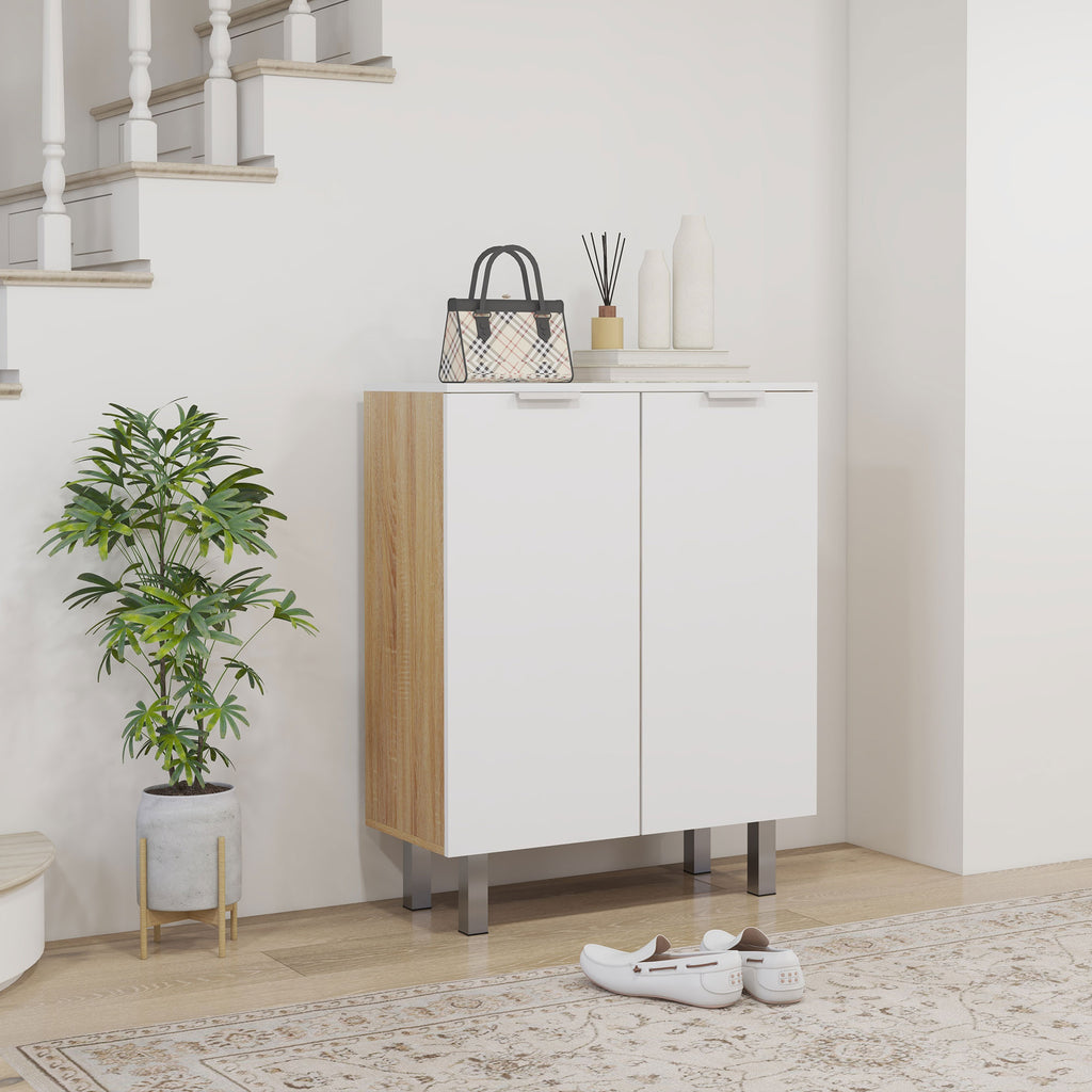 HOMCOM Modern Shoe Rack for 15-20 Pairs of Shoes, 5 Shelves and Soft Closing, Glossy White - Borgè