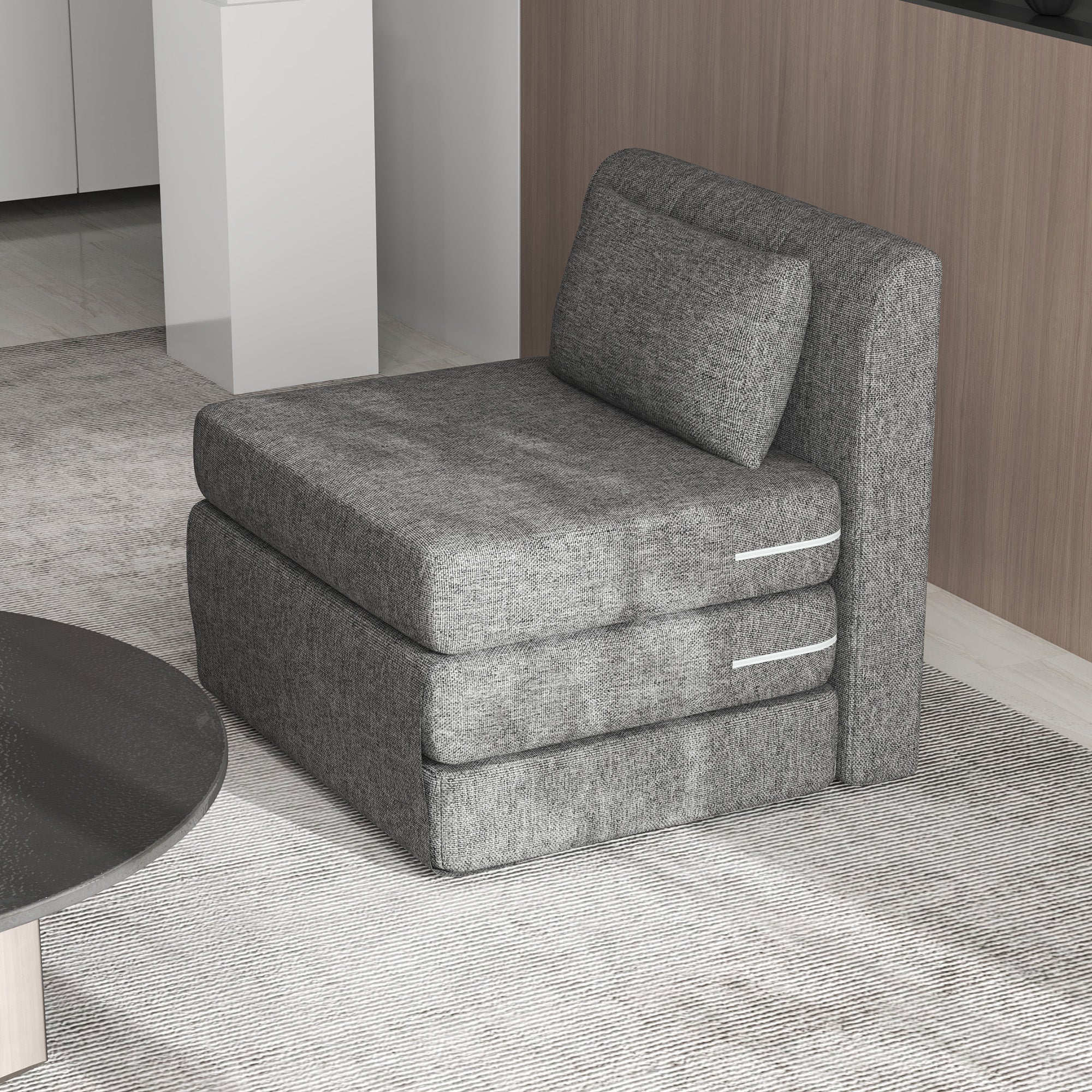 Space-Saving 3-Section Folding Floor Armchair Fabric Bed, 80x75x74 cm, Grey