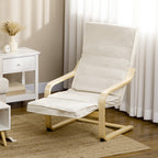 Relaxing Chair with 5-Level Footrest and Headrest, Birch Wood and Fabric, 66.5x94x100 cm, Cream