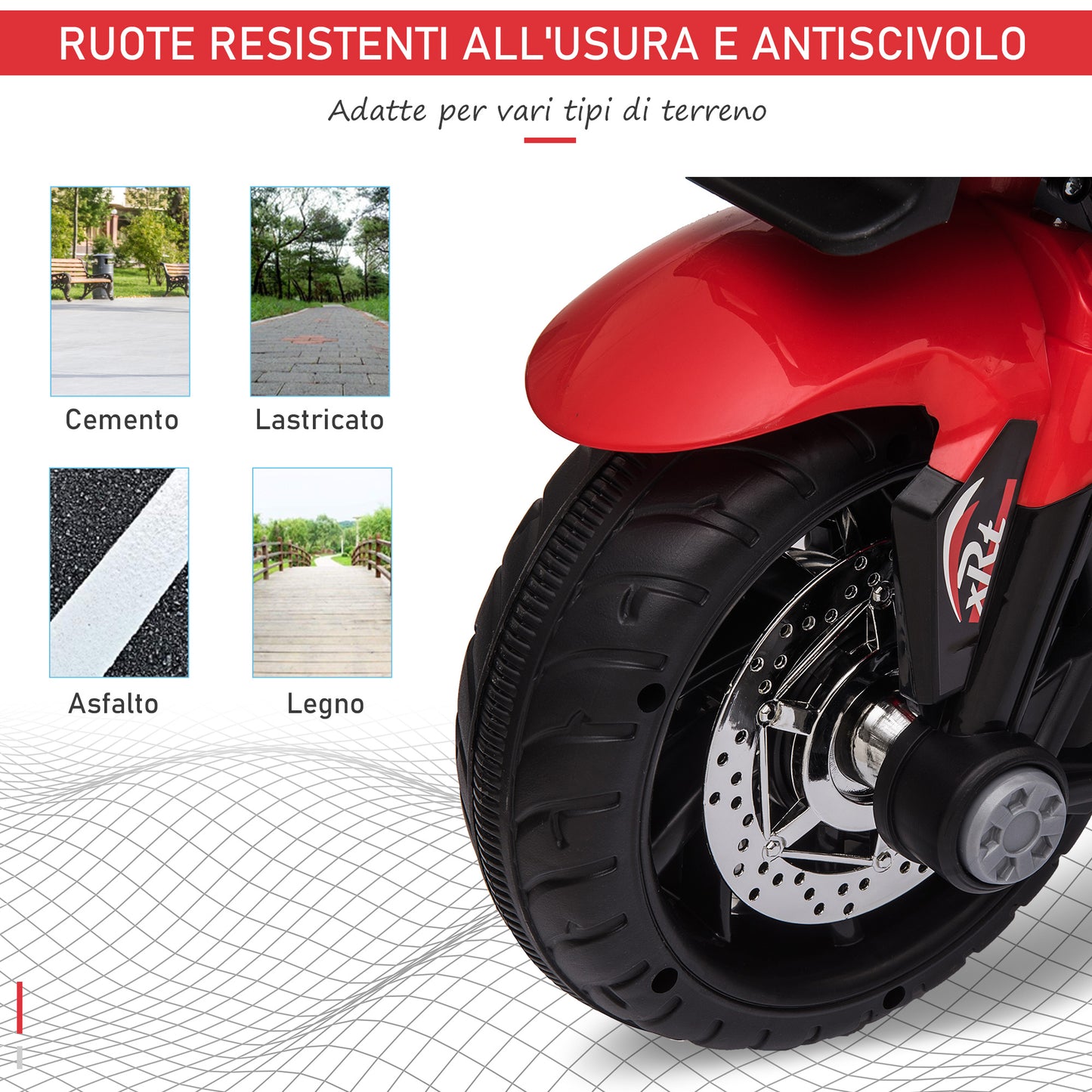 Electric Motorcycle for Children 3-5 Years (max. 25kg) with 3 Wheels, Lights and Sounds, 6V Battery, Red, 86x42x52cm