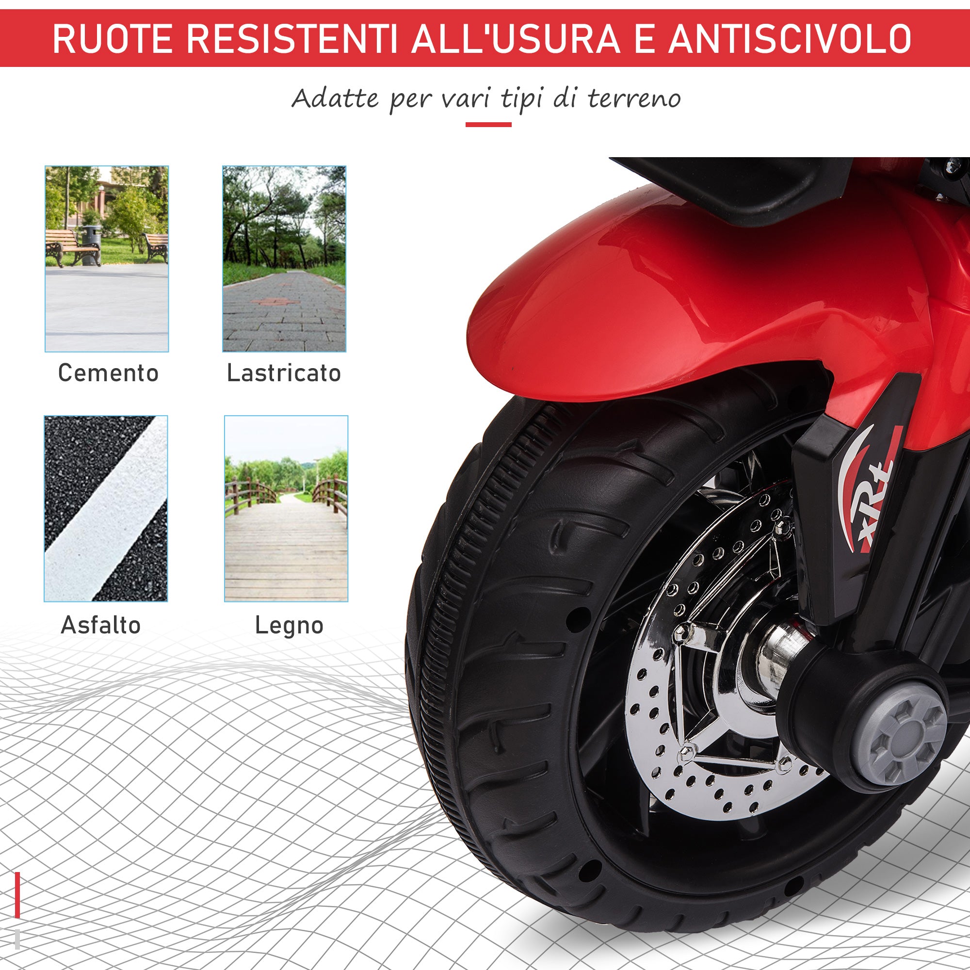 Electric Motorcycle for Children 3-5 Years (max. 25kg) with 3 Wheels, Lights and Sounds, 6V Battery, Red, 86x42x52cm