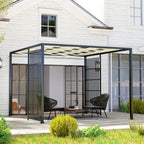 Outdoor Pergola 3x3 m with Wavy Covering and Side Panels, in Metal and Black Polyester
