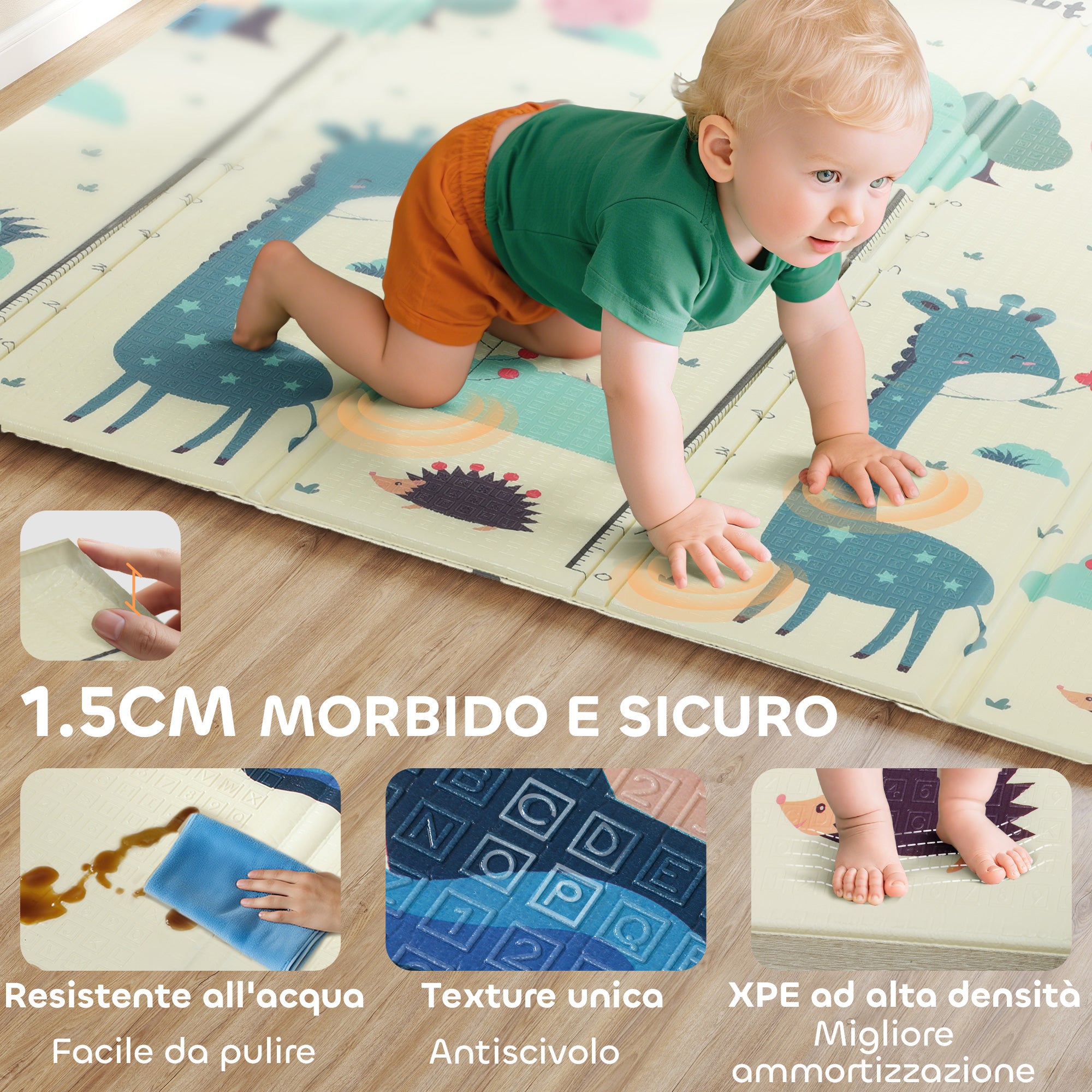 Animal-Themed Children's Rug for 0-6 Years Old with Waterproof Surface in Multi-Color XPE, 196x176x1.5 cm