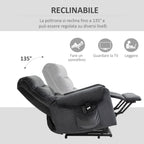 Reclining Relax Chair, 135 ° Massage and Lift with Remote Control, 79x97x103cm, Grey - Borgè