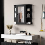 HOMCOM Bathroom Mirror with 6 Open and 2 Closed Shelves, Wood and Glass, 66x17x63 cm, Black