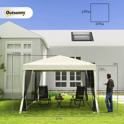 3x3m Garden Gazebo with Mosquito Net, Steel and Oxford Fabric, Khaki