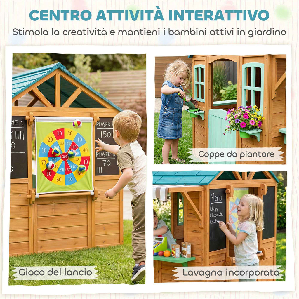 Children's Garden Playhouse with Window, Snack Bar, Half Door, Plant Stand, Target Cloth, 4 Balls, Blackboard
