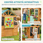 Children's Garden Playhouse with Window, Snack Bar, Half Door, Plant Stand, Target Cloth, 4 Balls, Blackboard