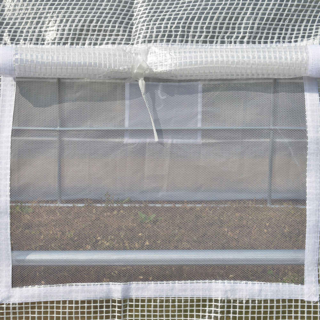 Outsunny Tunnel Greenhouse with Door, Panels and 8 Roller Windows, in Galvanized Steel and PE, 3.97x3x2 m, White