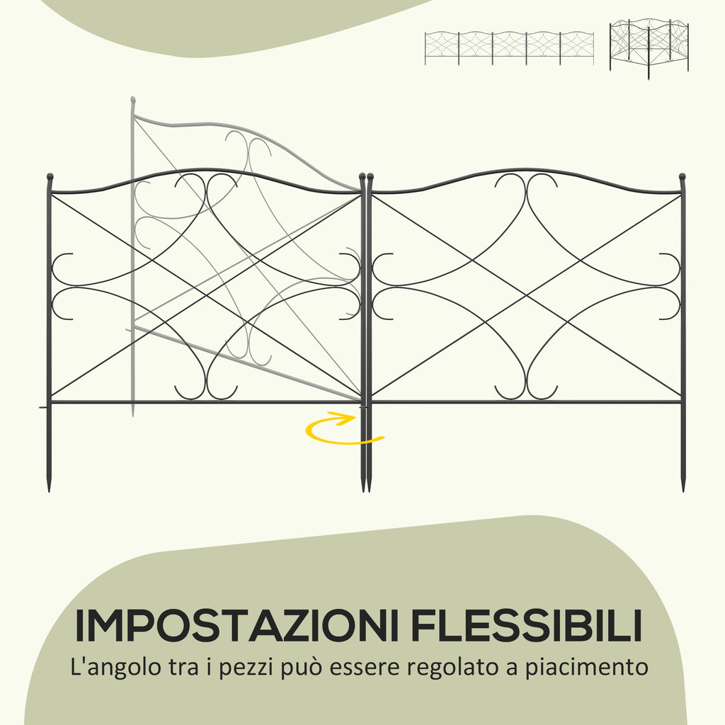 5-Panel Outdoor Metal Fence with Posts, 305x62 cm, Black