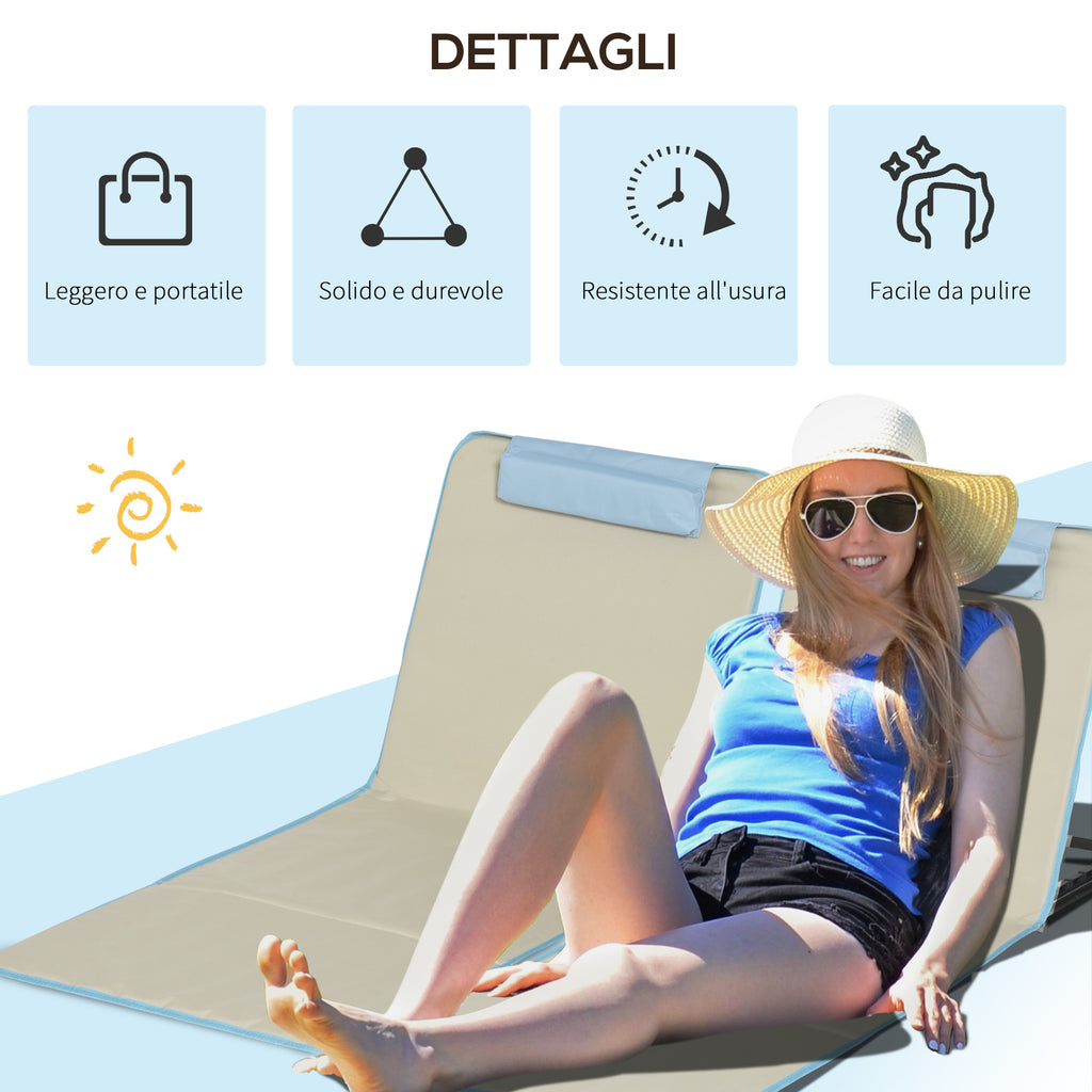 Set of 2 Folding Beach Chairs with Adjustable Backrest and Headrest, 53x124x35-45 cm, Beige and Light Blue