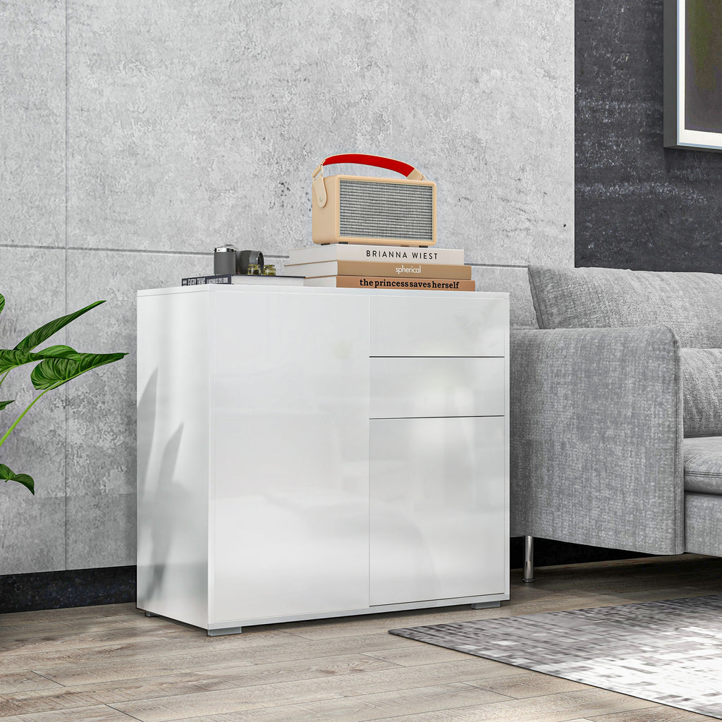 Modern Sideboard with 2 Cabinets and 2 Push-Open Drawers, 79x36x74cm, Gloss White