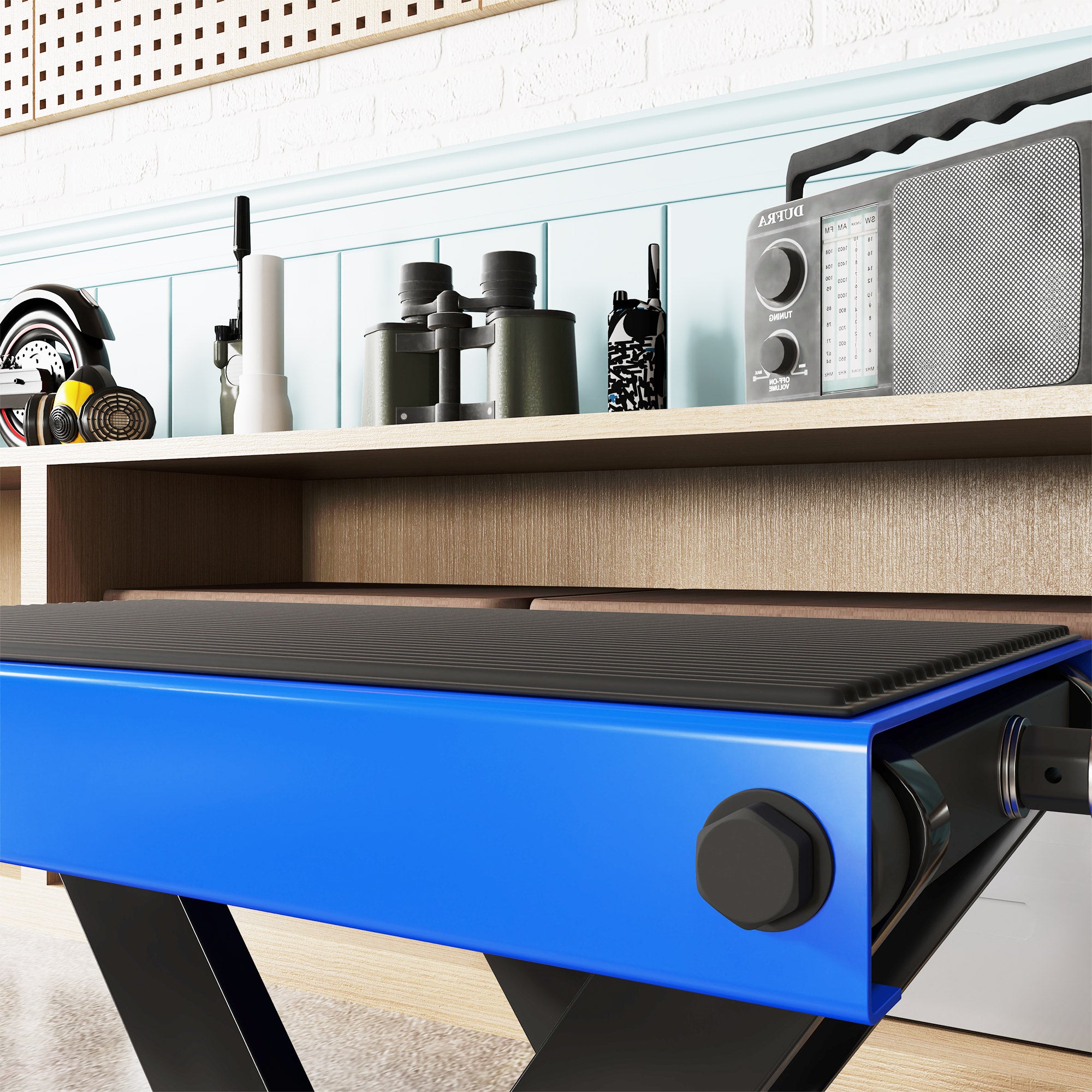 DURHAND Folding and Non-Slip Motorcycle Stand in Steel and Rubber, 41.5x23.5x10-37 cm, Blue and Black
