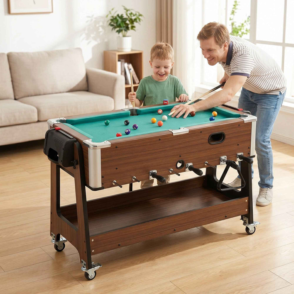 SPORTNOW 3-in-1 Table: Air Hockey, Pool Table, Table Football, Lockable Wheels, Shelf