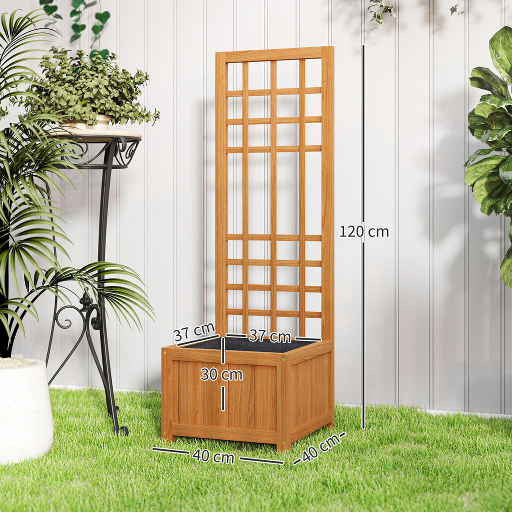 Planter with Trellis for Climbing with Drainage Hole and Lining, Wooden, 40x40x120 cm, Brown