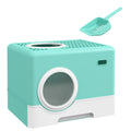 Cat Litter Box with Lid and Scoop, Double Entrance and Removable Tray, 52x41x38.5 cm, Green