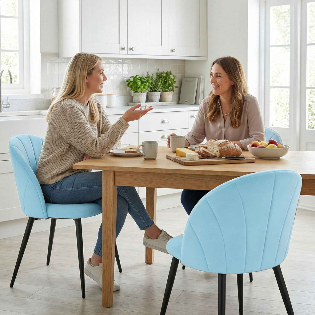 HOMCOM Set of 2 Upholstered Dining Chairs with Shell Back in Velvet, 52x55x79 cm, Blue