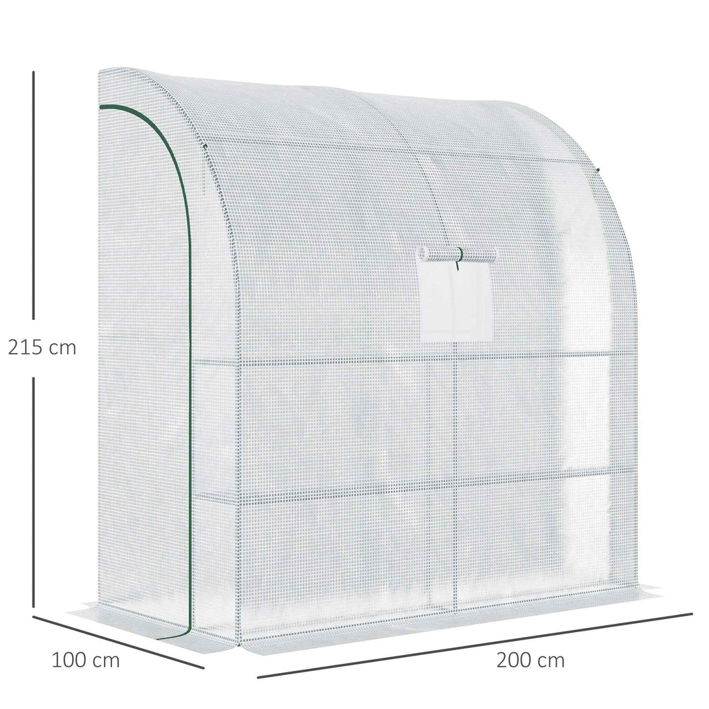 Outsunny 3-Tier Lean-To Greenhouse with Roll-Up Doors and Windows, PE and Steel, 200x100x215 cm, Green and White