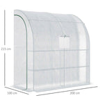 Outsunny 3-Tier Lean-To Greenhouse with Roll-Up Doors and Windows, PE and Steel, 200x100x215 cm, Green and White