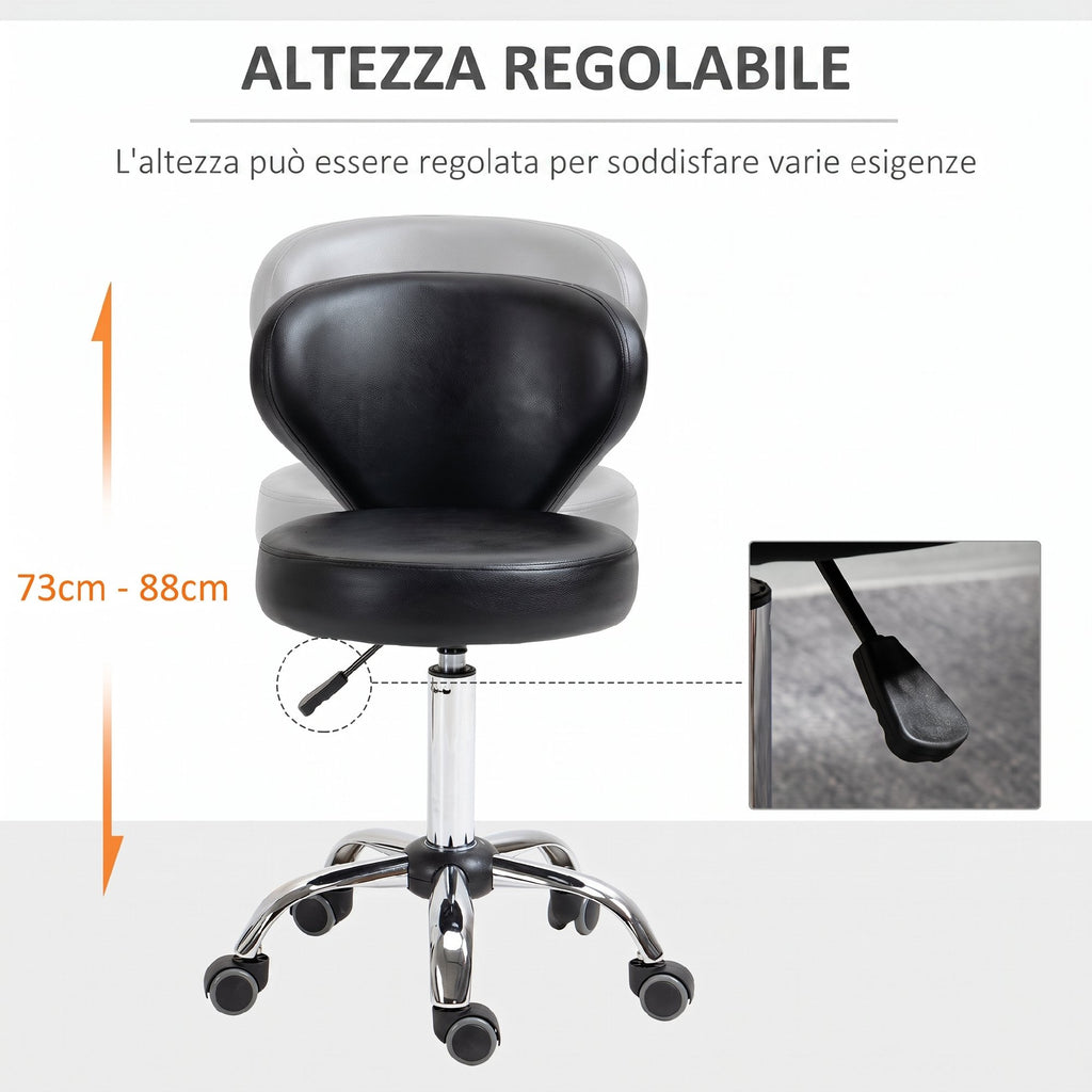HOMCOM 360° Swivel Stool, Adjustable Stool with Backrest, Steel, Faux Leather, Black