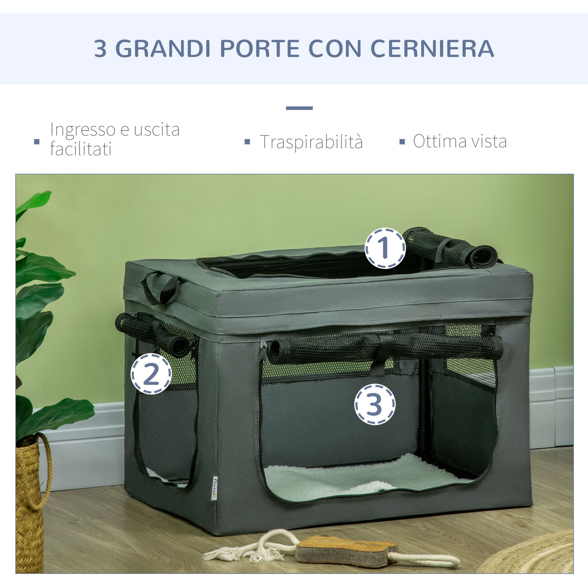 PawHut Pet Carrier for Mini Dogs and Cats with Cushion, Carry Bag and Mesh Doors, 60x42x42 cm, Grey