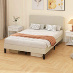 HOMCOM 140x200cm Bed Frame with Height-Adjustable Padded Headboard and Slats, Corduroy, Grey