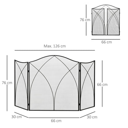 Foldable Metal Fireplace Spark Guard, 126x2x76 cm, Black