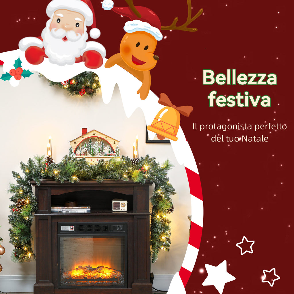 180cm Christmas Garland with Snow-Covered Branches and 30 White Lights, Pine Cones and Berries for Indoors