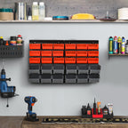 Tool Organizer with 30 Adjustable and Removable Bins, Wall Mounted, PP, Red Grey Black, 37.5x18x63cm