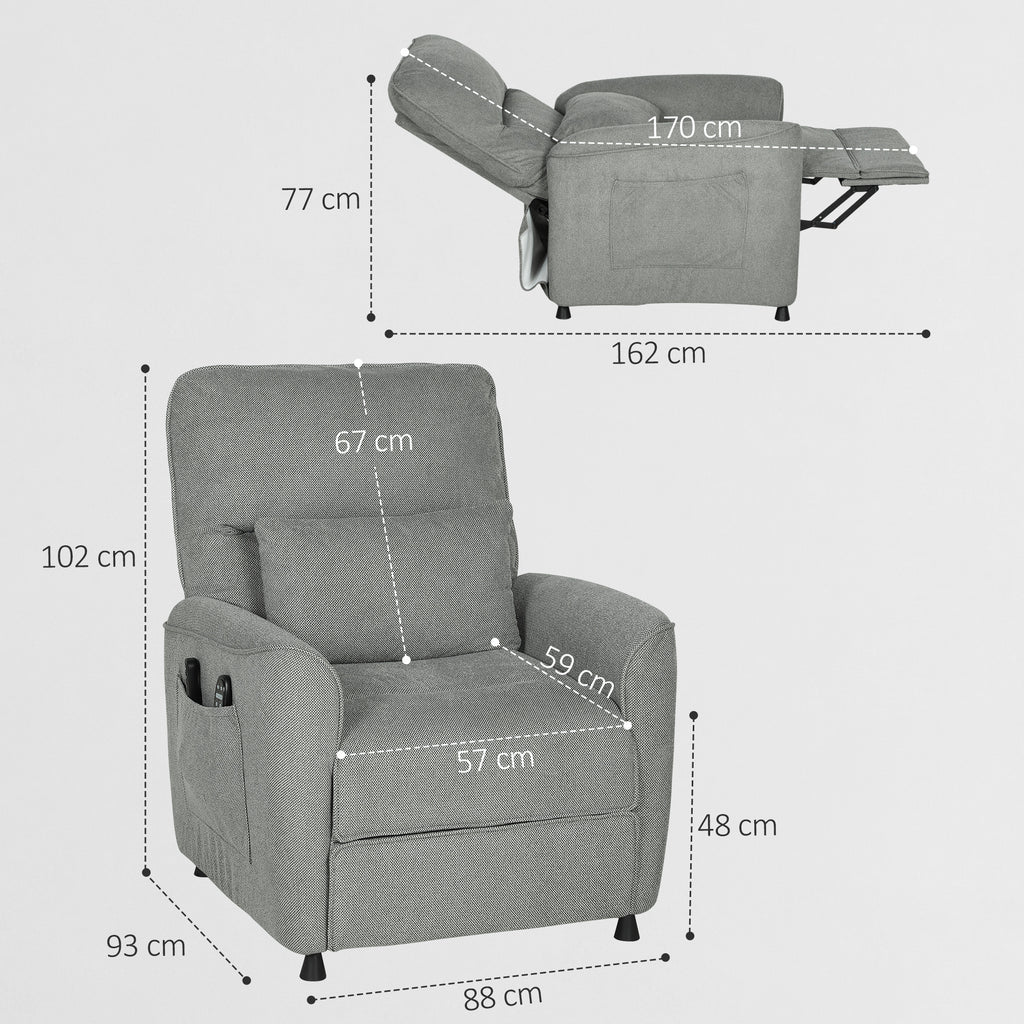 Recliner Chair with Heat, 8 Massage Points and 5 Modes, Chenille Fabric, Charcoal Grey