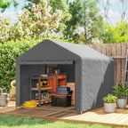 Outsunny 2x2.4m Waterproof Garden Shed with Roll-Up Door and Metal Frame, Light Grey