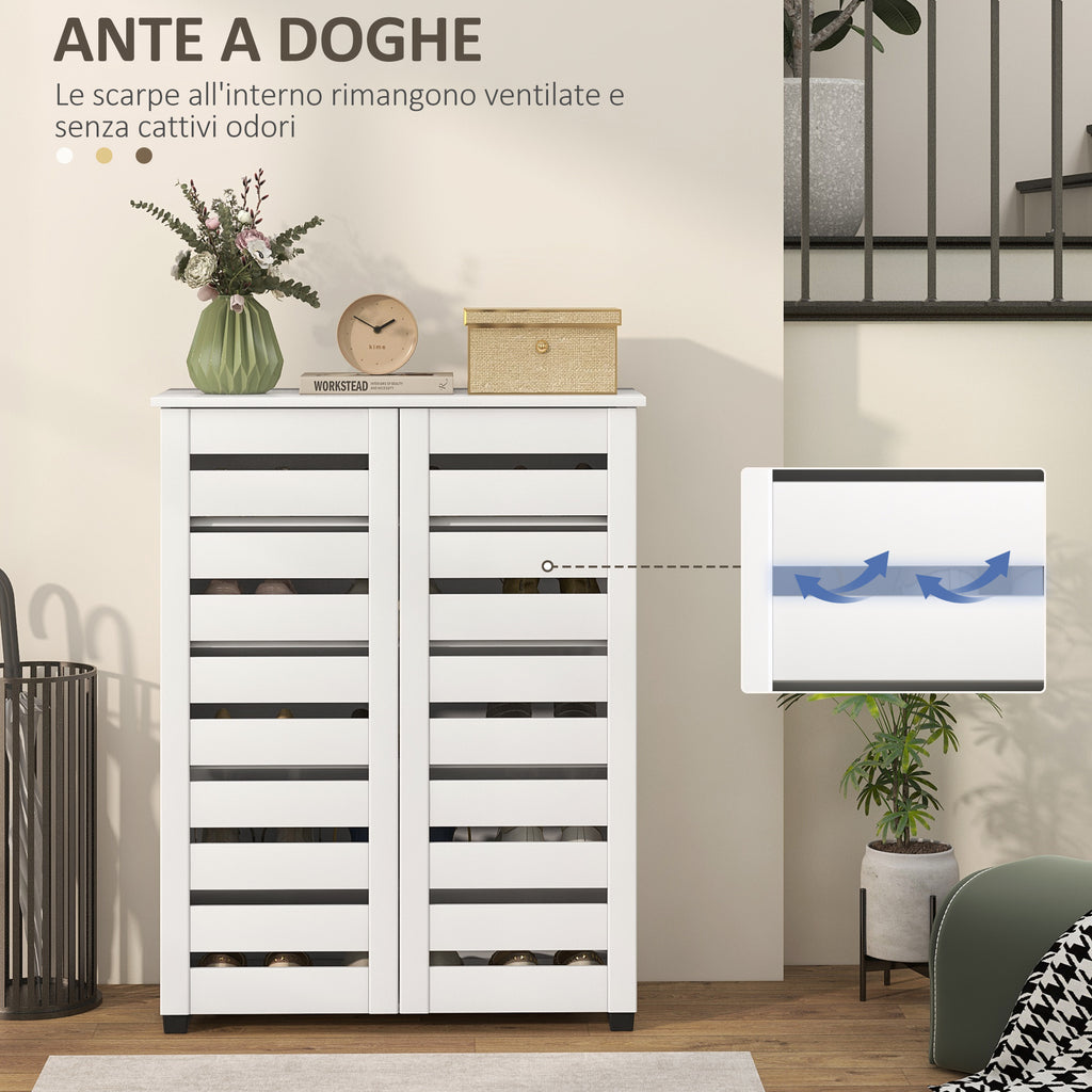 5-Tier Shoe Rack with 4 Adjustable Shelves and Slatted Doors, Wooden, 76x33Dx98 cm, White