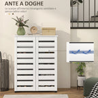5-Tier Shoe Rack with 4 Adjustable Shelves and Slatted Doors, Wooden, 76x33Dx98 cm, White
