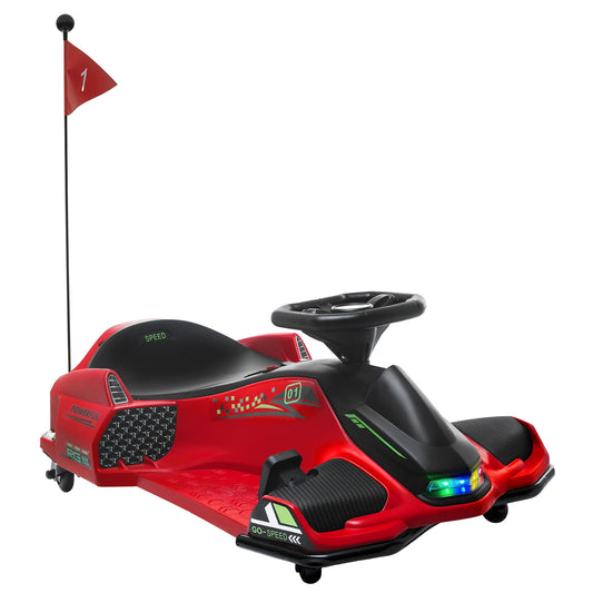 HOMCOM Electric Go Kart for Children 8-12 Years Speed 3-8 km/h for Drifting with Lights and Music, Red