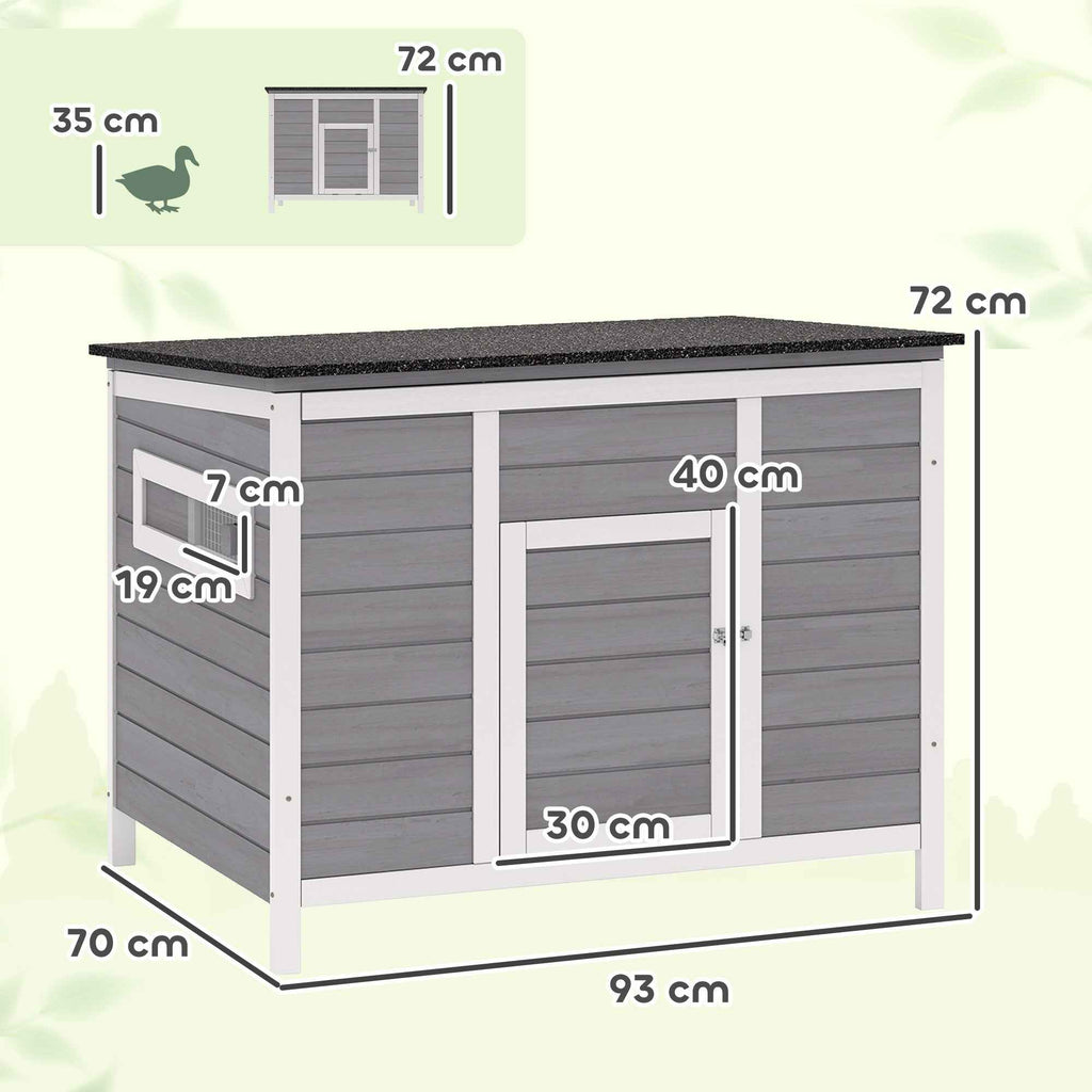 PawHut Duck House with Opening Roof, Windows and Ramp, Wooden, 93x70x72 cm, Multicolored