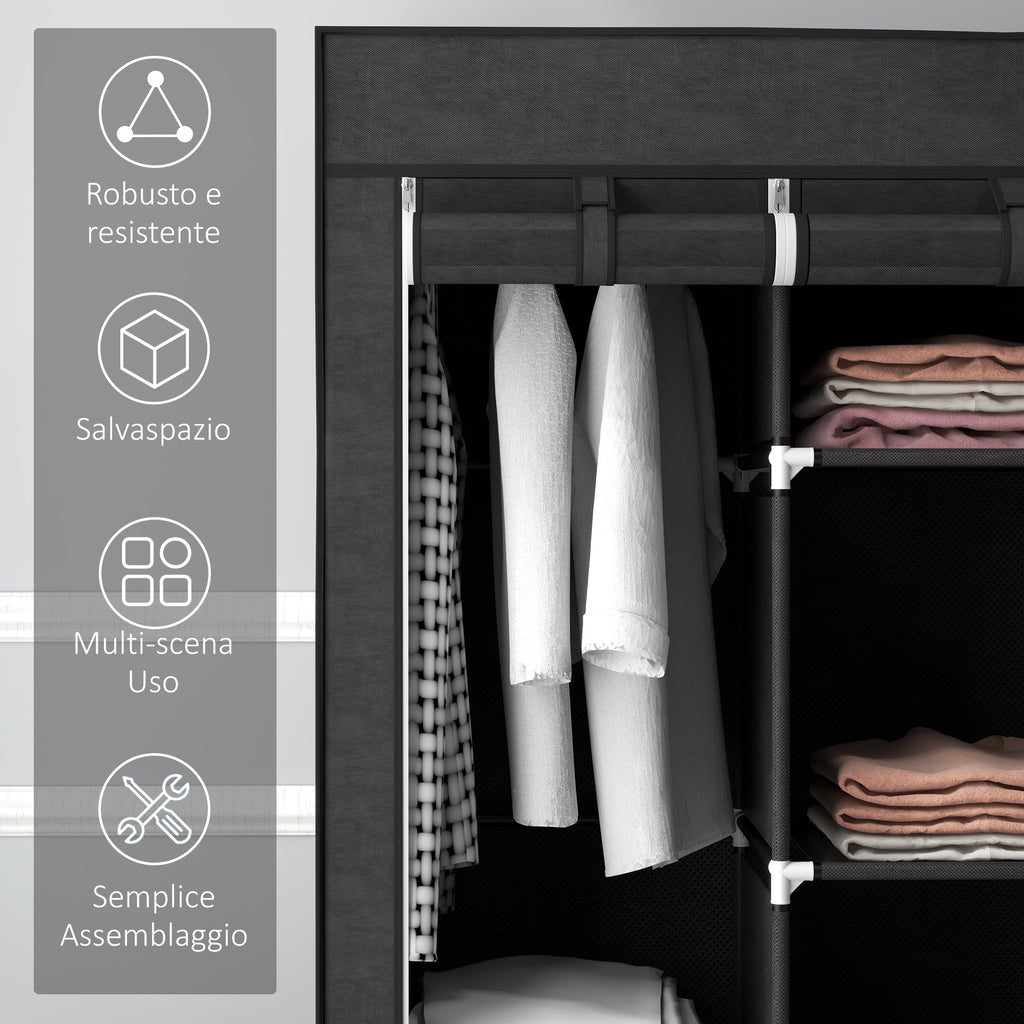 HOMCOM Fabric Wardrobe Space Saving 8 Shelves 125x43x162.5cm Black