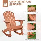 Outsunny Wooden Adirondack Chair, Waterproof Garden and Outdoor Rocking Chair, 77x94x97cm Teak