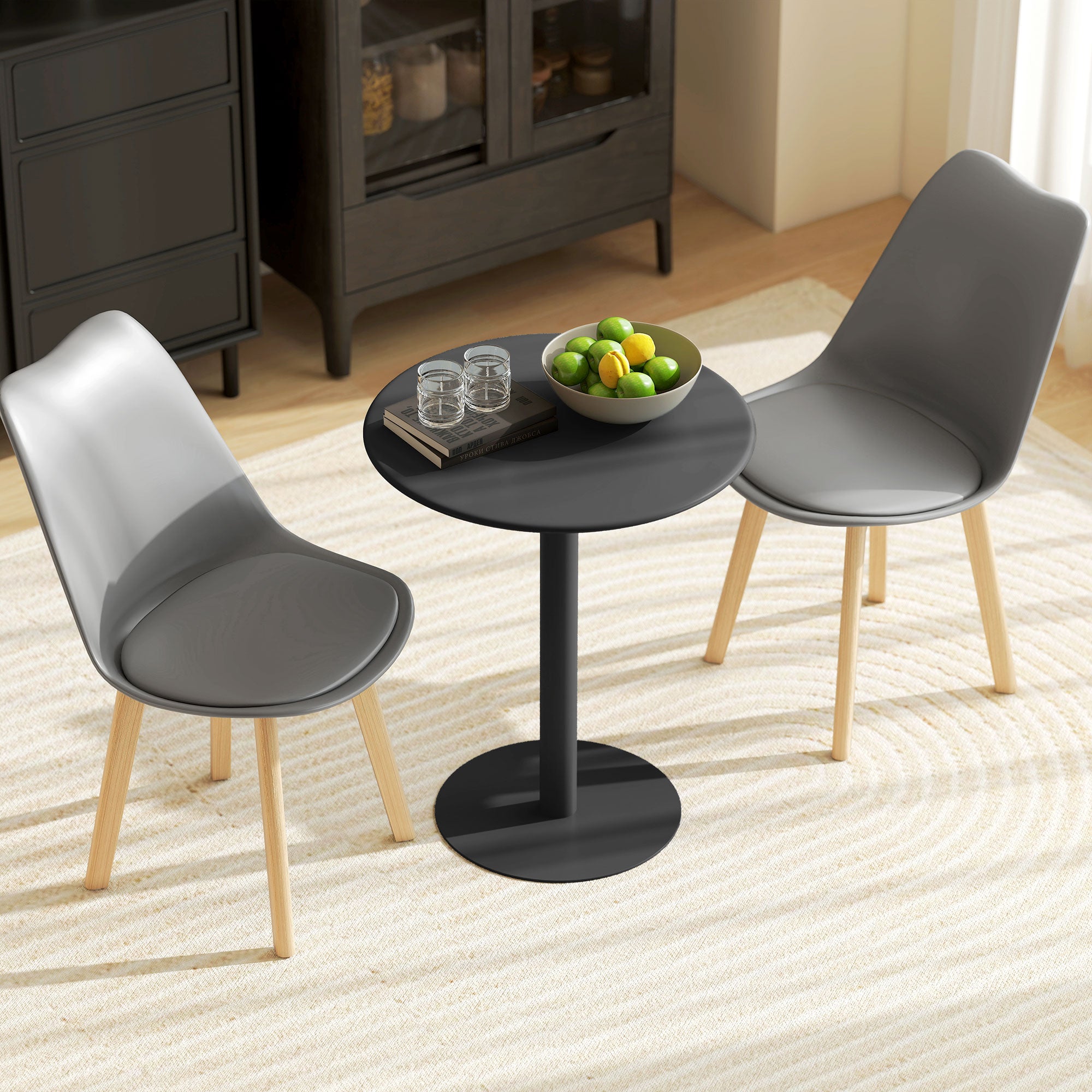 Round Kitchen Table for 2 People with a Modern Design in Steel, Ø60x72 cm, Black