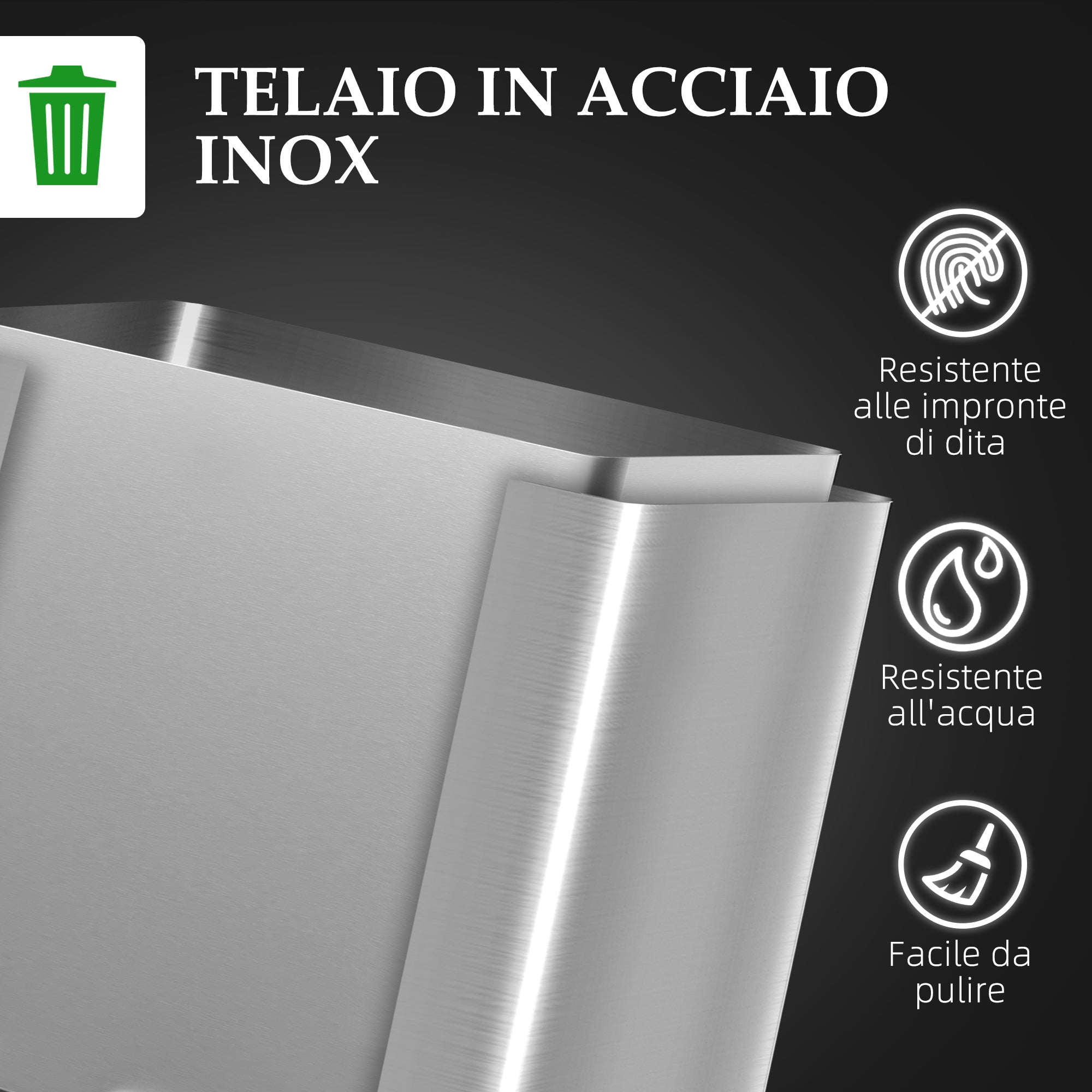 15L 2-Section Pedal Bin with Silent Lid, Stainless Steel and PP, 40x34.8x47.5 cm