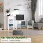 Chest of Drawers with 5 Colourful Drawers, Tall and Space-Saving Dresser, Multi-Coloured Blue