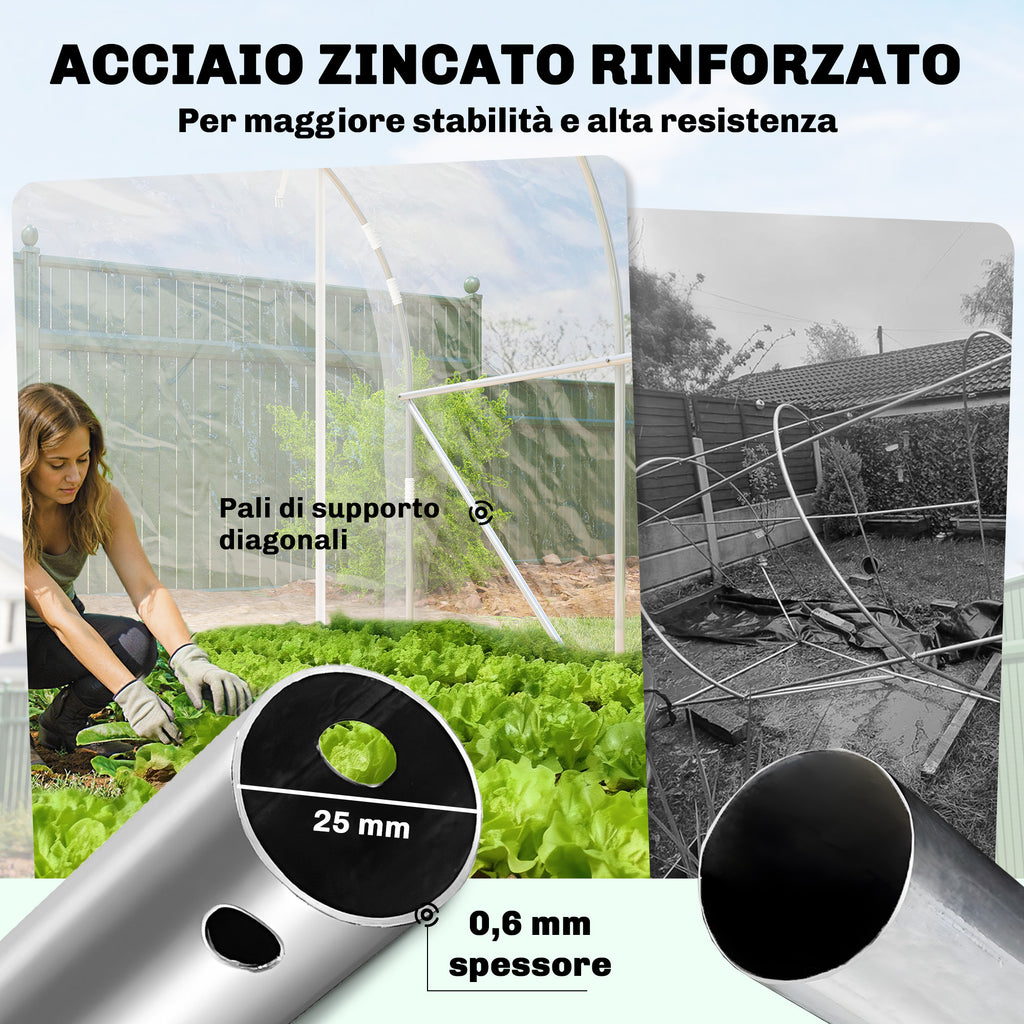 Outsunny 2x3x2 m Tunnel Greenhouse with Roller Doors, Steel Frame and Anti-UV PE Cover, Transparent
