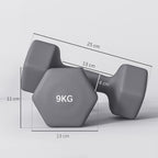 SPORTNOW Set of 2 9kg Hexagonal Dumbbells in Metal and Plastic with Non-Slip Grip, 25x11x11cm, Gray