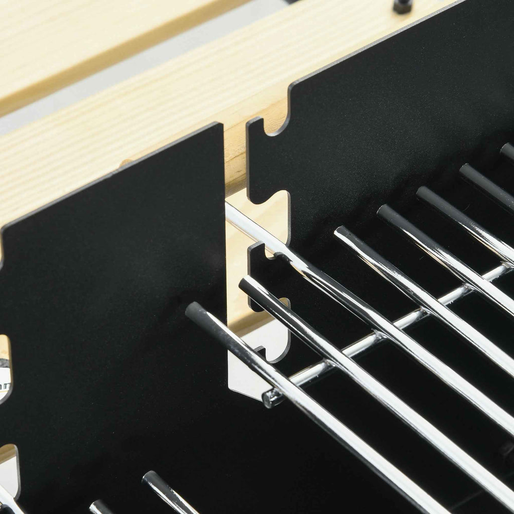 Outsunny Adjustable Height Charcoal Barbecue with 2 Grills and 2 Shelves, Metal and Wood, 113x53.5x82.5 cm, Black