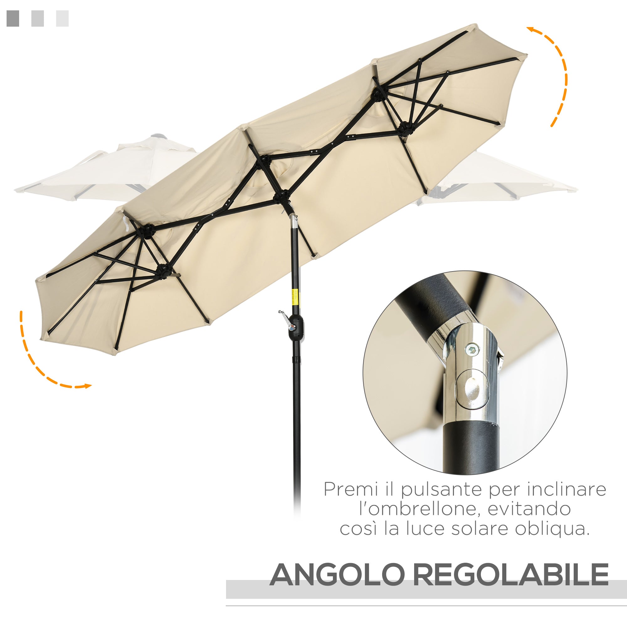 Double Tilting Garden Umbrella with Crank Opening, 295x152x222 cm, Khaki