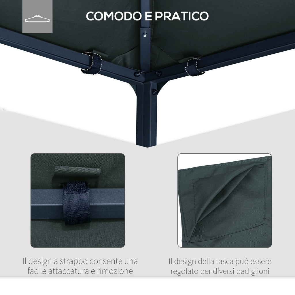 Replacement Roof for Gazebo 3x3 m in Gray Polyester with 8 Ventilation Holes