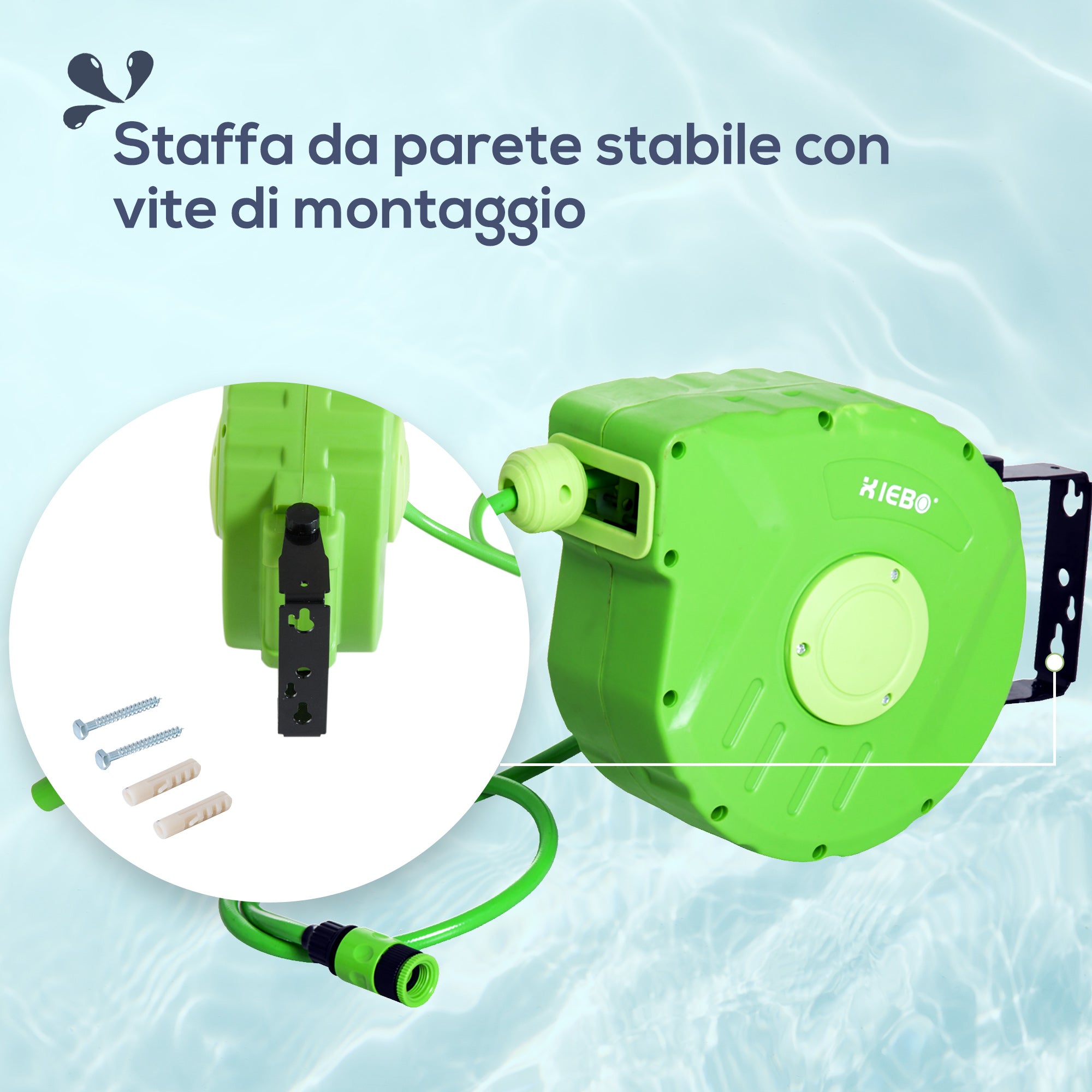Wall Mounted Lockable Retractable Plastic Hose Reel with 180° Rotation, 35.5x11. 5x27. 5 cm, Green 4.8