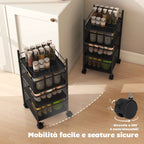 HOMCOM 3-Tier Kitchen Cart with Rotating Metal Baskets, Wheels and Brake, 27.5 x 27.5 x 62 cm, Black