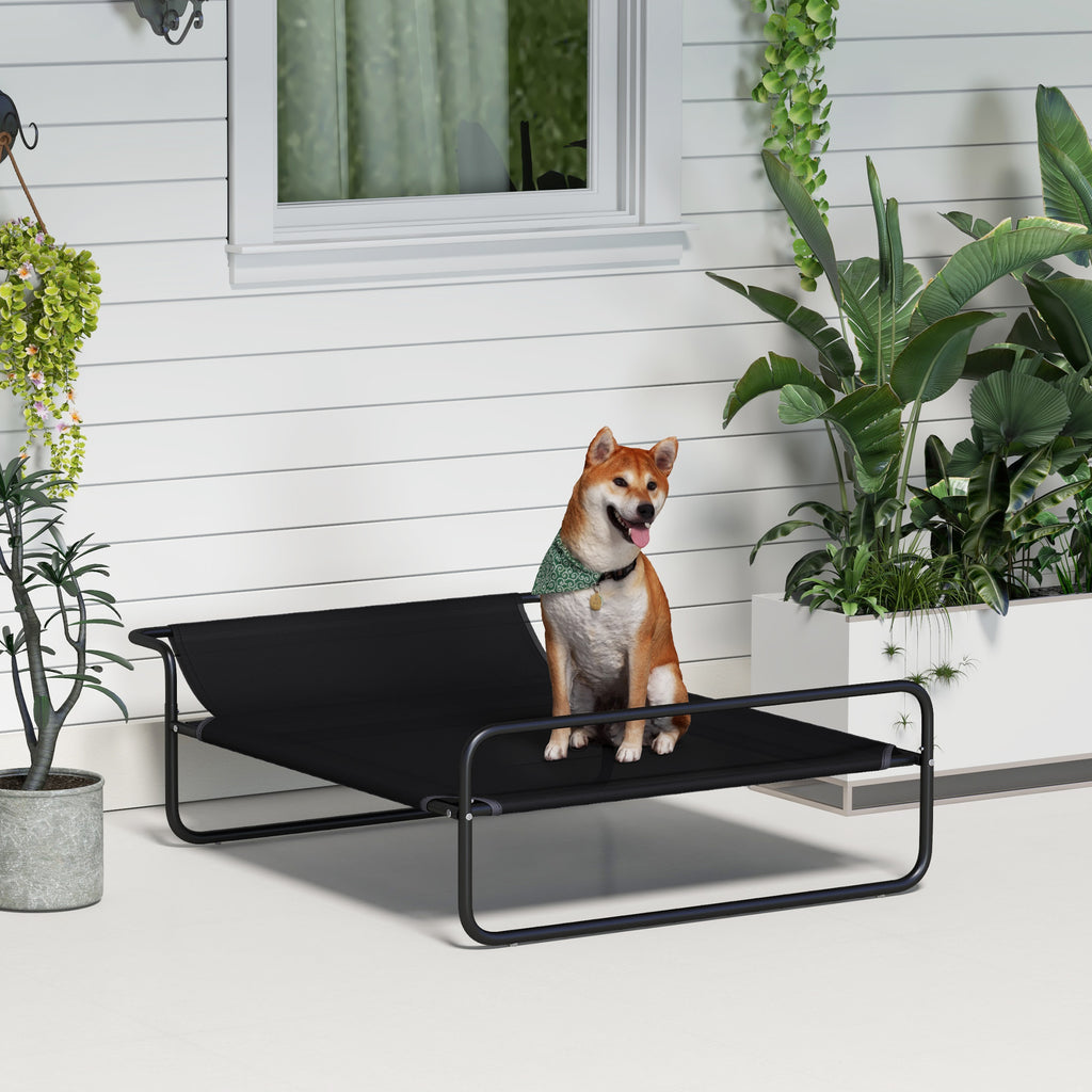 PawHut Raised Dog Bed with Indoor and Outdoor Headrest, 106x81x33 cm, Black