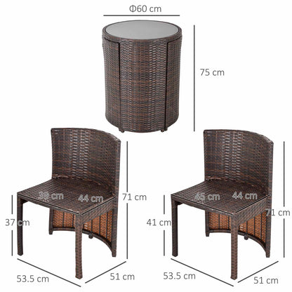 Outsunny set table and garden or outdoor chairs in rattan, set 3 pcs, brown and beige - Borgè