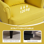 Contemporary Style Armchair with Footstool, in Linen Effect Fabric and Rubber Wood, 75x83x104 cm, Yellow